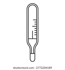 A simple line drawing of a thermometer with a mercury column, used for measuring temperature.