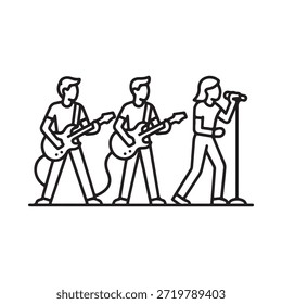 Um simples desenho de três músicos tocando juntos no palco