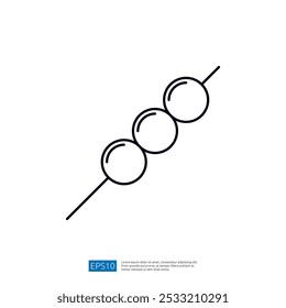 A simple line drawing of three round shapes connected by a stick, resembling a skewer or kebab.