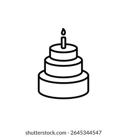 Simple Line Drawing Of A Three Tiered Celebration Cake With Candle