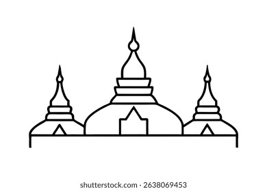 Simple line drawing of a three towered temple