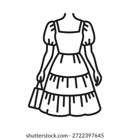 Simple line drawing of a tiered square neck puff sleeve summer dress design