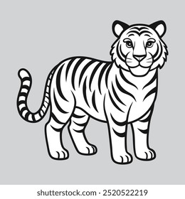 Línea simple que dibuja el Vector del icono del tigre para la ilustración del libro para colorear de los niños.