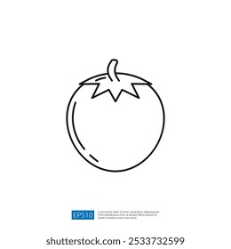 Un simple dibujo de línea de un tomate, mostrando su forma redonda y la parte superior frondosa, enfatizando su frescura y atractivo natural.