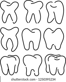 Simple Line drawing of tooth set