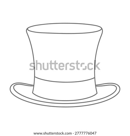 Simple line drawing of top hat on plate, elegant fashion accessory, sophisticated style