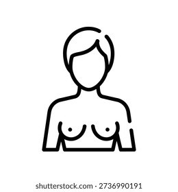 Simple line drawing of a topless female figure with short hair