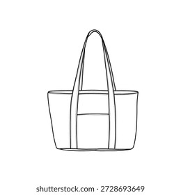 Um simples desenho de linha de um saco de bolsa de tote com zíperes e alças, um saco de tote para viagens, apresentando um design limpo e moderno adequado para várias aplicações.