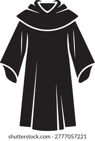 Simple line drawing of a traditional black monk robe featuring a hood and wide sleeves, perfect for religious or historical stock needs.