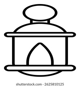 simple line drawing of a traditional lantern with a handle and a flame inside.
