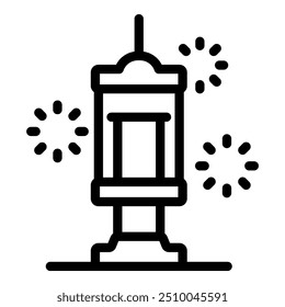 Simple line drawing of a traditional turkish wishing column with fireworks exploding in the background