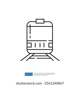 A simple line drawing of a train on tracks, representing transportation and travel concepts.