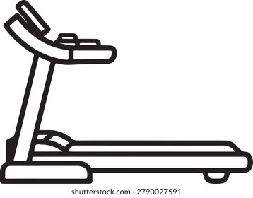 Simple line drawing of a treadmill with handrails for fitness and exercise use in a clean, modern style.