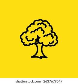 A simple line drawing of a tree with a rounded crown is isolated against a solid yellow background, perfect for adding a natural touch to minimalist designs.