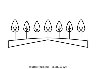 Simple line drawing of trees on a hill