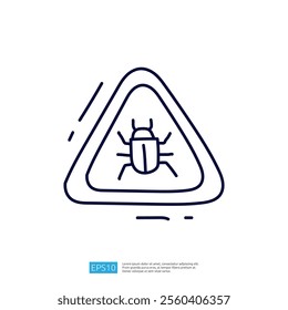 A simple line drawing of a triangular warning sign featuring a beetle, indicating a potential pest or bug issue.