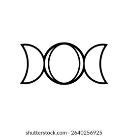 A simple line drawing of the Triple Moon Goddess symbol, representing the phases of the moon and feminine power.
