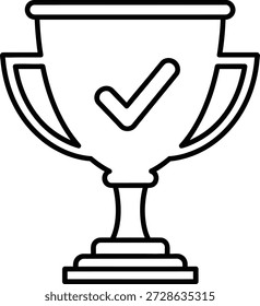 Un simple dibujo de línea de un trofeo con una marca de verificación en el frente