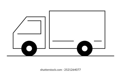 Desenho de linha simples de um caminhão sobre um fundo branco. Ideal para logística, serviços de transporte, empresas de entrega, transporte e manuseio de carga. Estilo limpo e minimalista.