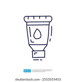 A simple line drawing of a tube, likely for paint or cream, with a droplet symbol, suggesting its use for dispensing a liquid substance.