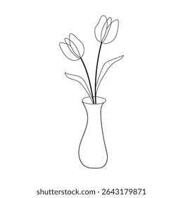 Simple line drawing of tulips in a vase