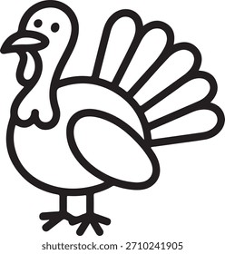 Einfache Linienzeichnung eines Truthahns. Ideal für Thanksgiving-, Herbst- oder Farminhalte. Saubere und minimalistische Illustration.