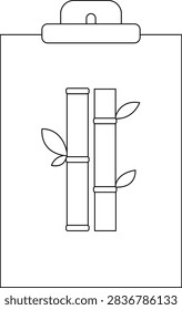 A simple line drawing of two bamboo stalks with leaves, presented on a clipboard.