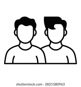 Simple line drawing of two faceless men in t shirts standing next to each other