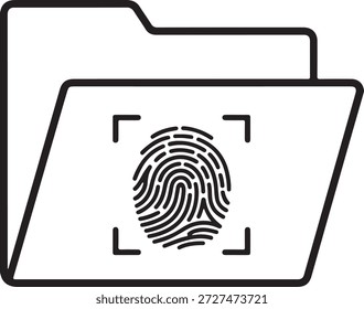 A simple line drawing of two file folders stacked with a fingerprint in the center of the top folder, symbolizing security and identification