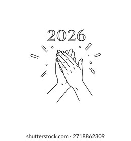 Eine einfache Strichzeichnung von zwei Händen in einer hohen fünf Geste, mit den Zahlen 2026 über ihnen positioniert.