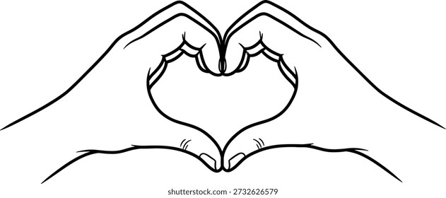 Un simple dibujo en línea de dos manos haciendo una forma de corazón con sus dedos, simbolizando amor y afecto, perfecto para el Día de la Madre.