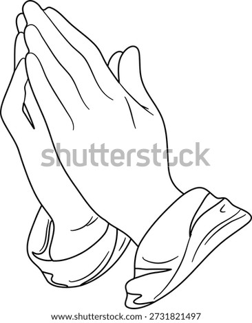 A simple line drawing of two hands clasped together in prayer, symbolizing faith and devotion.