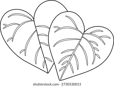 Un dibujo de línea simple de dos hojas en forma de corazón que se superponen entre sí