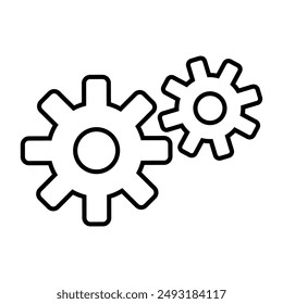 A simple line drawing of two interlocking gears, one larger than the other.