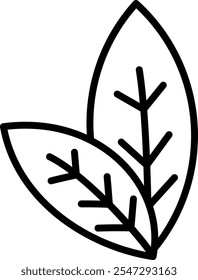 Simple line drawing of two leaves, one larger than the other, with visible veins, attached at their base.