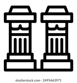 Simple line drawing of two majestic greek columns standing tall on a platform, evoking ancient architecture and classical design