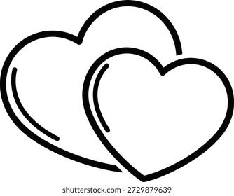 Dibujo de línea simple de dos corazones superpuestos, que simboliza el amor y el afecto.