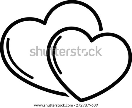 Simple line drawing of two overlapping hearts, symbolizing love and affection.