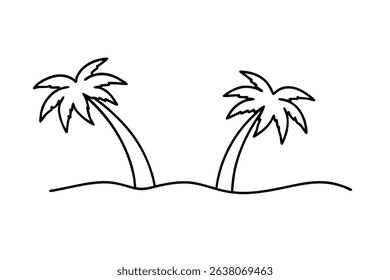 Simple line drawing two palm trees beach scene