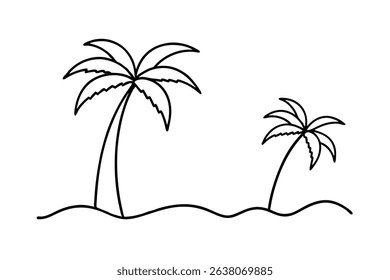 Simple line drawing of two palm trees on a beach