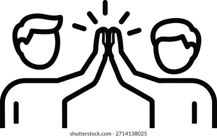 Un simple dibujo de línea de dos personas con las manos juntas en un gesto de Acuerdo, celebración o amistad, con líneas que irradian desde el Punto de contacto