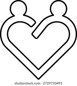 Un simple dibujo en línea de dos personas formando una forma de corazón juntas, simbolizando amor, unidad y unión.