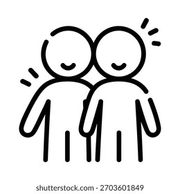 Um simples desenho em linha de duas figuras de bastão sorridente, lado a lado, transmitindo amizade e proximidade.