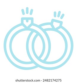 A simple line drawing of two wedding rings intertwined, symbolizing commitment and love.