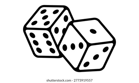 A simple line drawing of two white dice with black dots, symbolizing chance and luck, on a plain white background, perfect for illustrating concepts of risk, probability, or gaming.