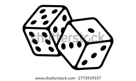 A simple line drawing of two white dice with black dots, symbolizing chance and luck, on a plain white background, perfect for illustrating concepts of risk, probability, or gaming.