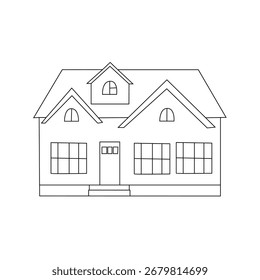 Dibujo de línea simple de una casa de dos pisos