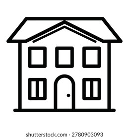 Simple line drawing of a twostory house with a gable roof icon