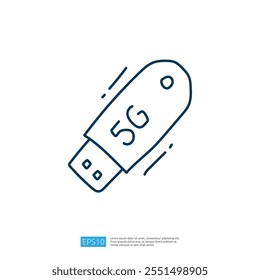 A simple line drawing of a USB drive labeled "5G," symbolizing modern technology and data transfer capabilities.