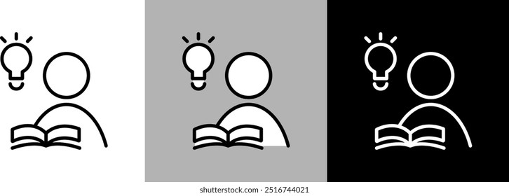 A simple line drawing vector icon of a person who got an idea while studying.